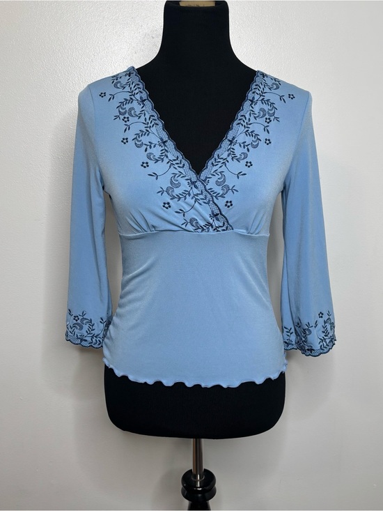 Express Tops - Vintage Y2K Express Blue Embroidered Babydoll Top M